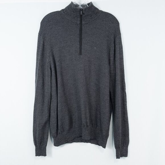 Calvin Klein 100% Italian Merino Wool 1/4 Zip Pullover Mens Large Dark Gray Soft - Picture 1 of 14